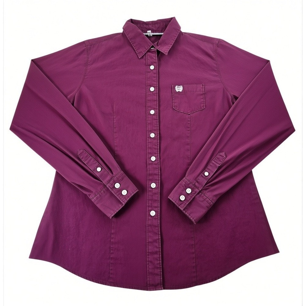 Cinch Womens Large Plum Purple Button Down Shirt Arena Fit Cotton Rodeo